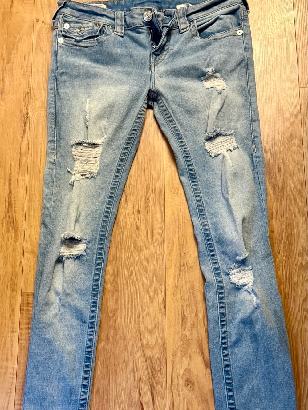 True Religion Stella Low Rise Skinny Jeans 29 Distressed Y2K Light Wash